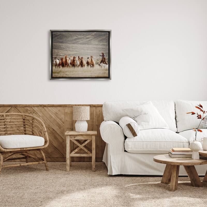 Stupell Cowboy Herding Horses Framed Floater Canvas Wall Art Design by PBurchettePhoto
