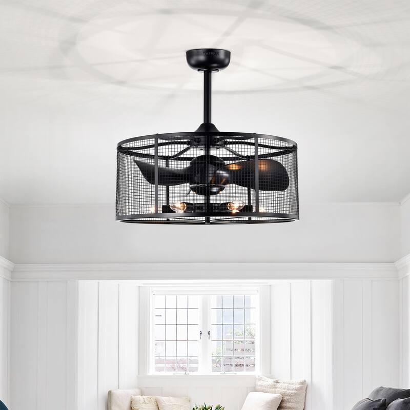 23 Inch Matte Black 6-Light 3-Blades Ceiling Fandelier w Remote