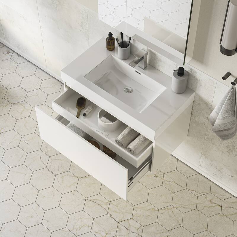 Fresca Mezzo 35-7/16" Wall Mounted / Floating MDF Vanity with Sink,