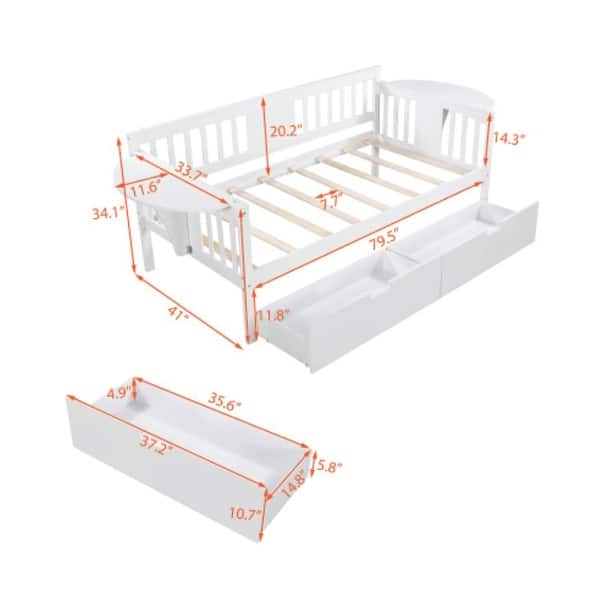 Wood Slat Support twin size Daybed with Two Drawers in White - Bed Bath ...
