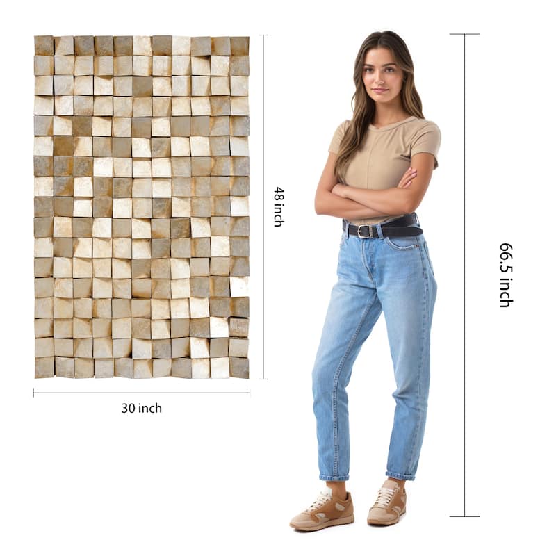 "Textured 1" Handed Painted Rugged Blocks with Yellow Leaf Wall Art Decor