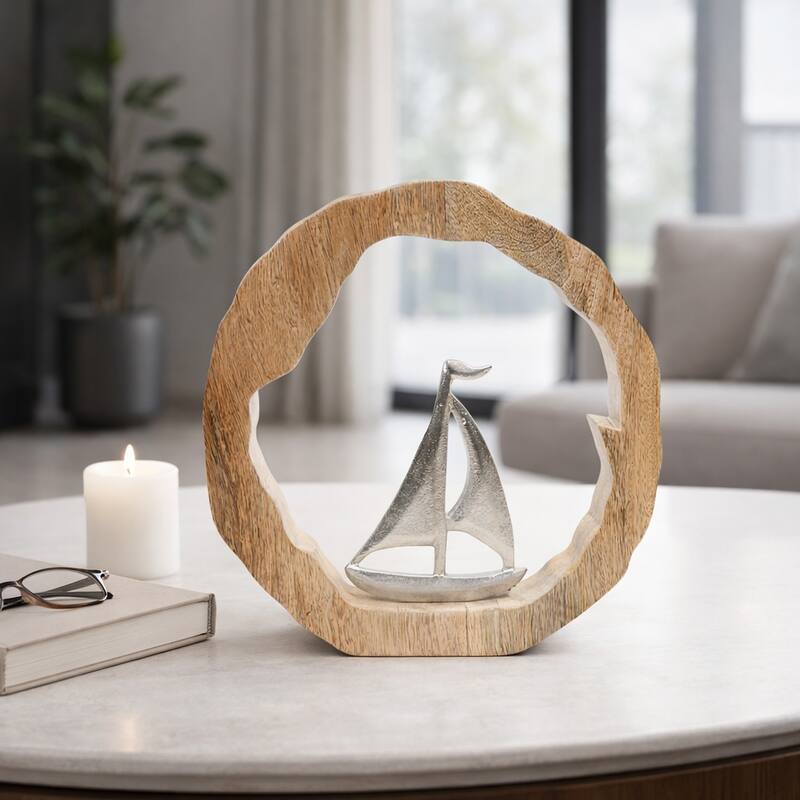 Decorative Figurine on Round Wooden Stand Sculpture