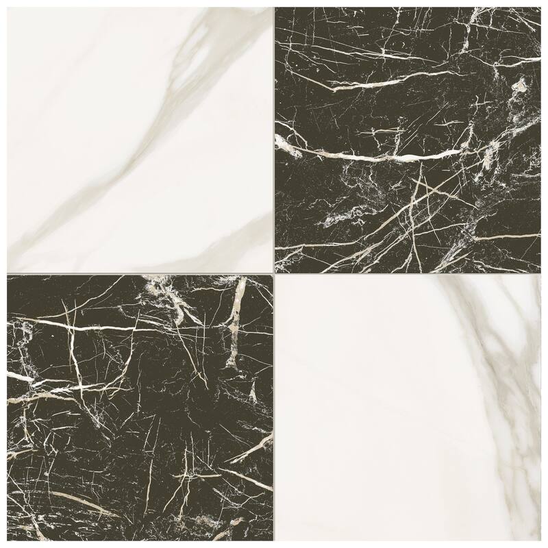 Merola Tile Marbilia Chess Marquina Gold 17-3/8" x 17-3/8" Porcelain Floor and Wall Tile