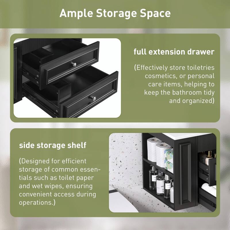 30" Wall Mounted Bathroom Vanity - Floating Storage Cabinet with 2 Drawers and 3-Hole Single Ceramic Sink