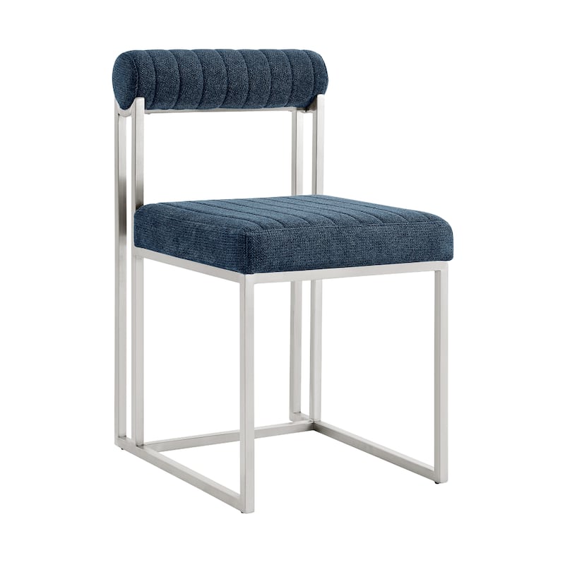 Tasie Dining Chair Set of 2, Stainless Steel, Blue Tufted Polyester