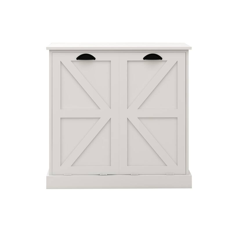 Modern Laundry Sorter Cabinet with Two Compartments and Removable Cloth Bags