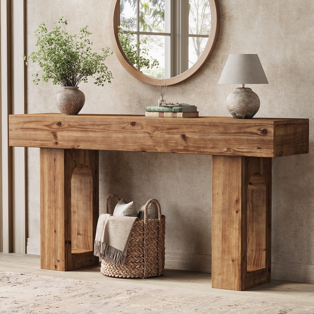 63 Inch Solid Wood Console Table for Entryway / Living Room, Farmhouse Sofa Table Behind Couch - 63" L x 13.8" W x 31.5" H