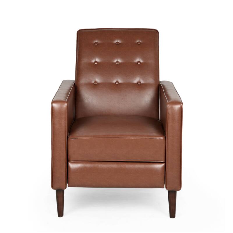 Mervynn Faux Leather Mid-Century Button Tufted Recliner by Christopher Knight Home - Cognac Brown + Dark Espresso