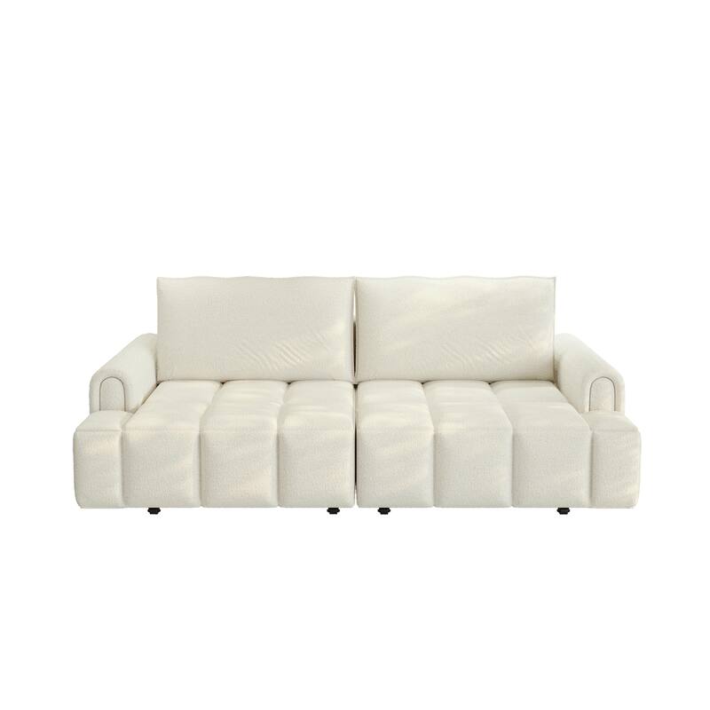 90.2" Sleeper Sofa with Pull-Out Bed, 3-in-1 Convertible Sofa Bed, Large Teddy Loveseat with Adjustable Backrest & Storage Seats