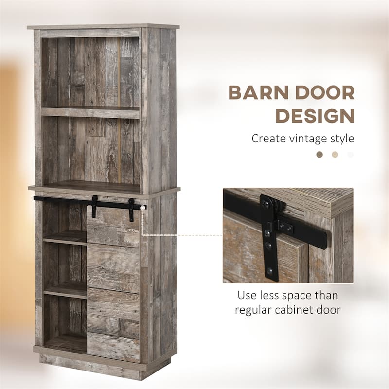 Freestanding Rustic Kitchen Buffet w/ Hutch, Sliding Barn Door, Shelf