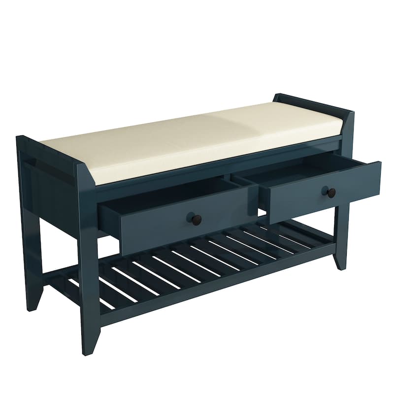 Entryway Storage Shoe Rack Bench with Cushioned Seat and Drawers