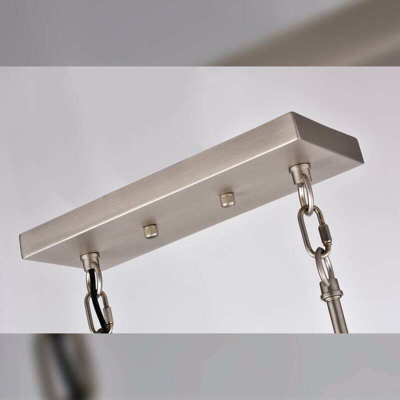 Wood and Metal 6-light Linear Chandelier with Seeded Glass Shades Nickel / Driftwood