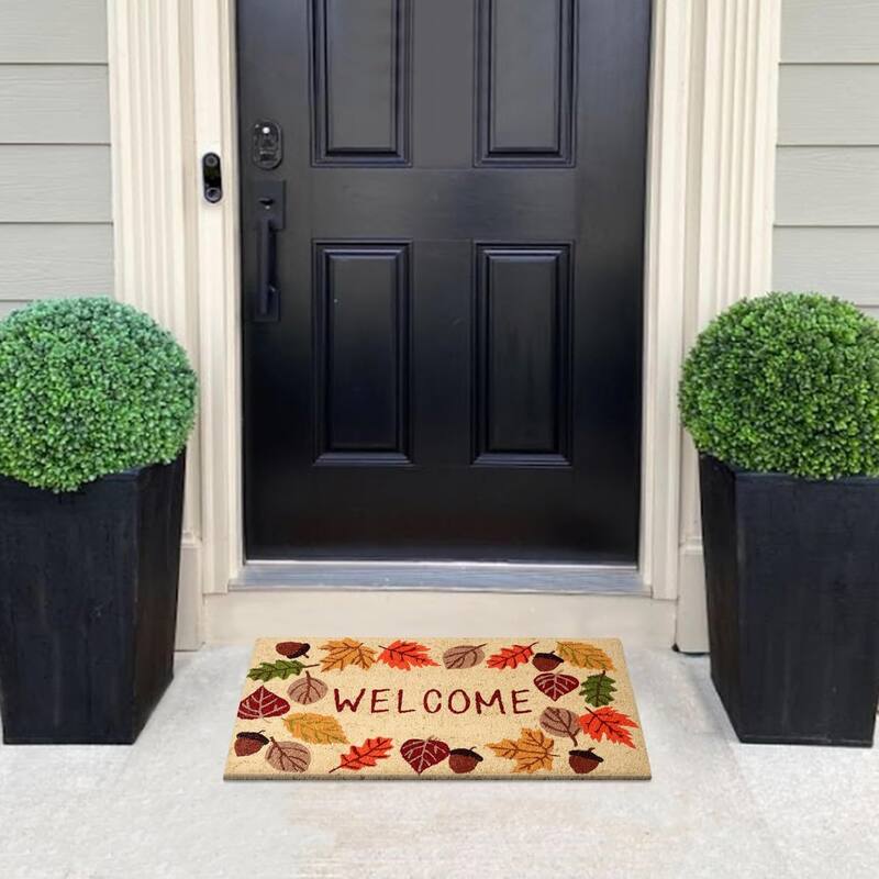 A1HC Natural Coco Coir Door Mat with Heavy Duty Non-Slip PVC Backing - 18" x 30" - Easy to Clean