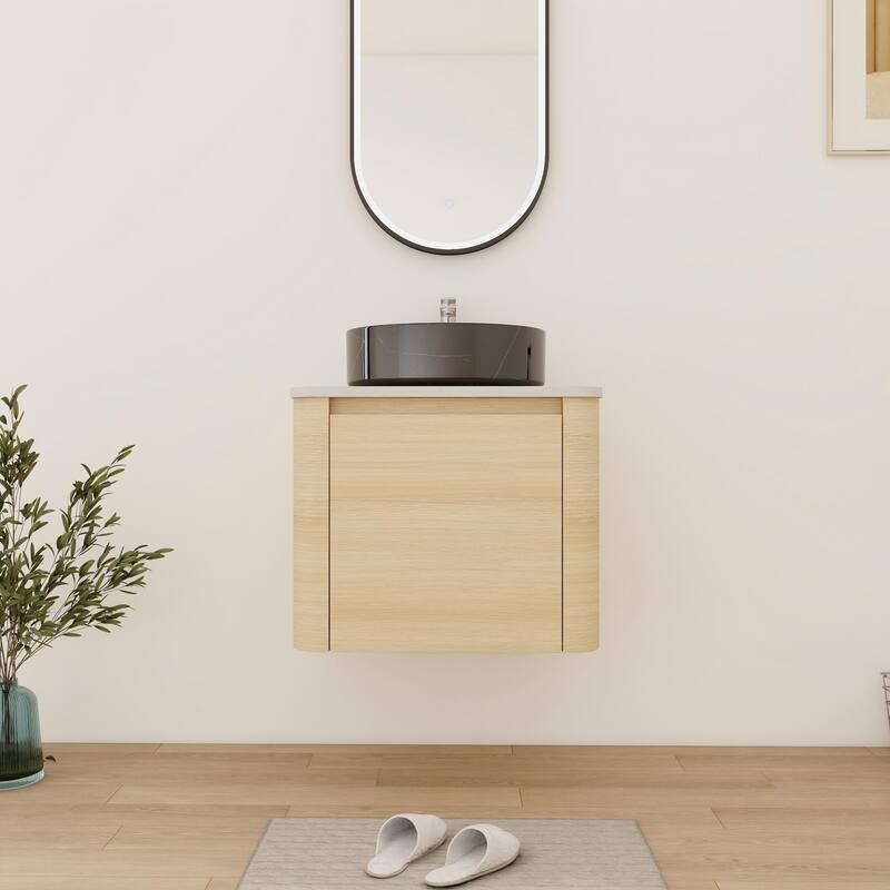 Bathroom Vanity With Sink In 24/30 Inch, Floating Bathroom Vanity With Soft Close Door - 23.6''W×18.6''D×24.4''H - White Oak-Black with white patterns