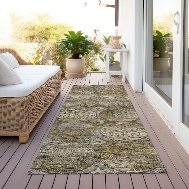 Machine Washable Indoor/ Outdoor Chantille Vintage Medallions Rug - Brown - 2'3" x 7'6"