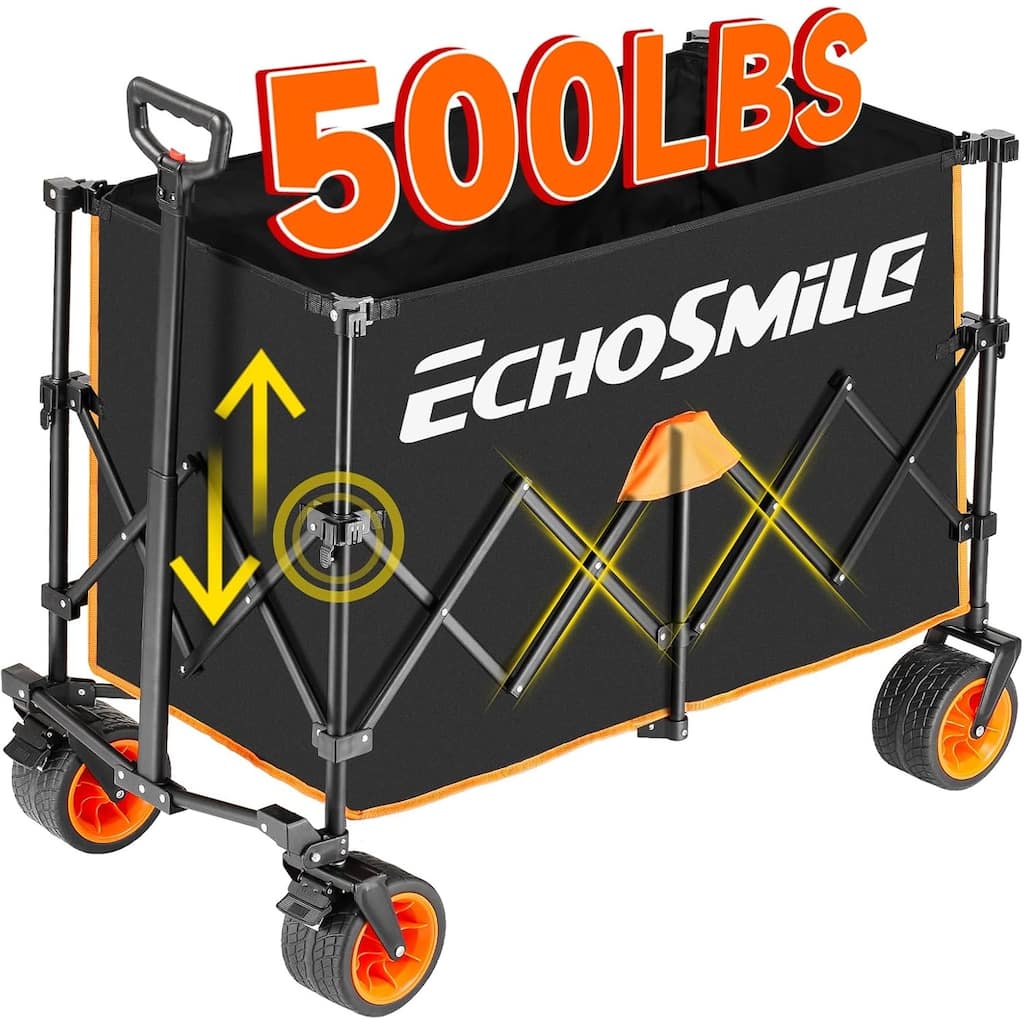 Heavy-Duty Telescoping Folding Wagon - Black & Orange Color-Block Design, Extended Height Cart