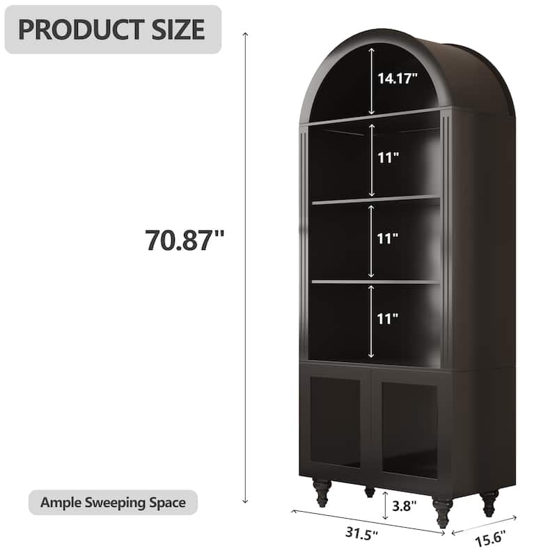Display Storage Cabinet,Display Cabinet with Tempered Glass Doors, Showcase with 4-Tier Storage Shelves