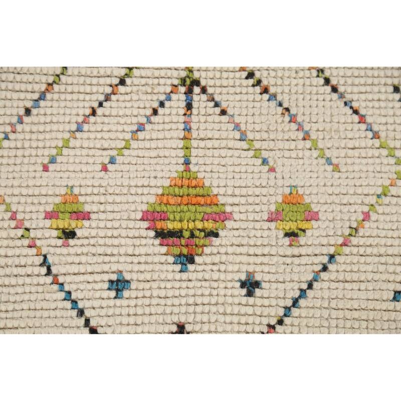 Ivory Geometric Moroccan Oriental Area Rug Handmade Wool Carpet - 5'11"x 9'6"
