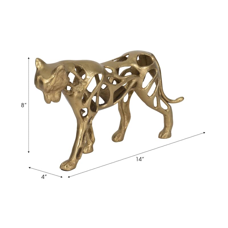 Fierce Lioness Sculpture Figurine - 14", Gold - 14" x 4" x 8"
