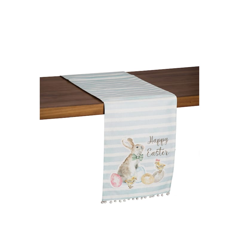 13" x 72" Spring "Happy Easter" Blue Stripe Table Runner