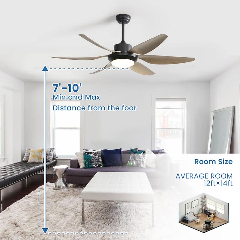 54-inch Indoor Modern Ceiling Fan with Light and Remote, LED Dimmable, 6 ABS Blades