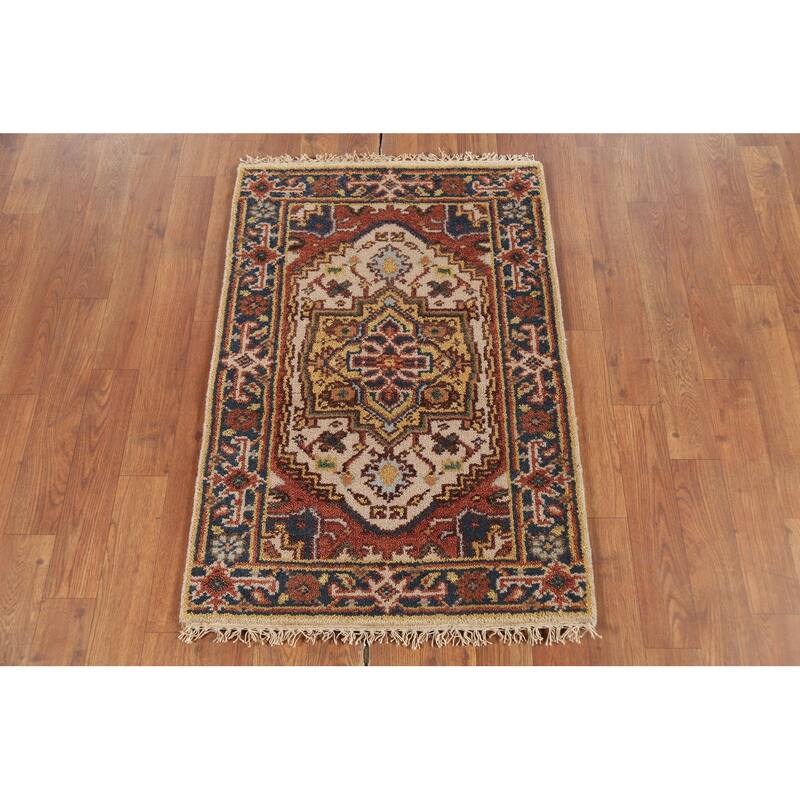Geometric Heriz Serapi Indian Accent Rug Handmade Foyer Wool Carpet - 2'0"x 3'0"