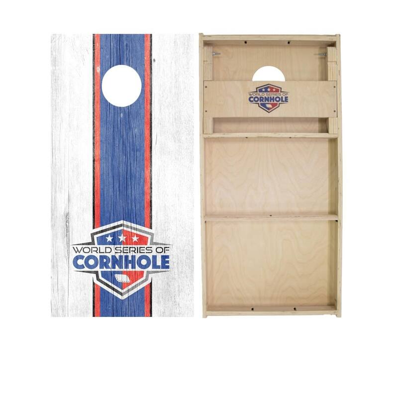 White and Blue Stripes Regulation 2x4 Cornhole Board Set - Backyard - Include Carrying Case