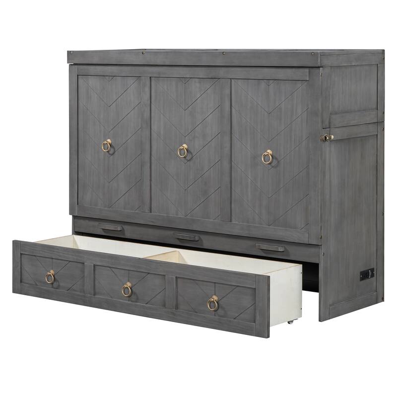 Space-Saving Queen Murphy Bed with Built-in USB Charging, Large Storage Drawer & Dual Finish Options