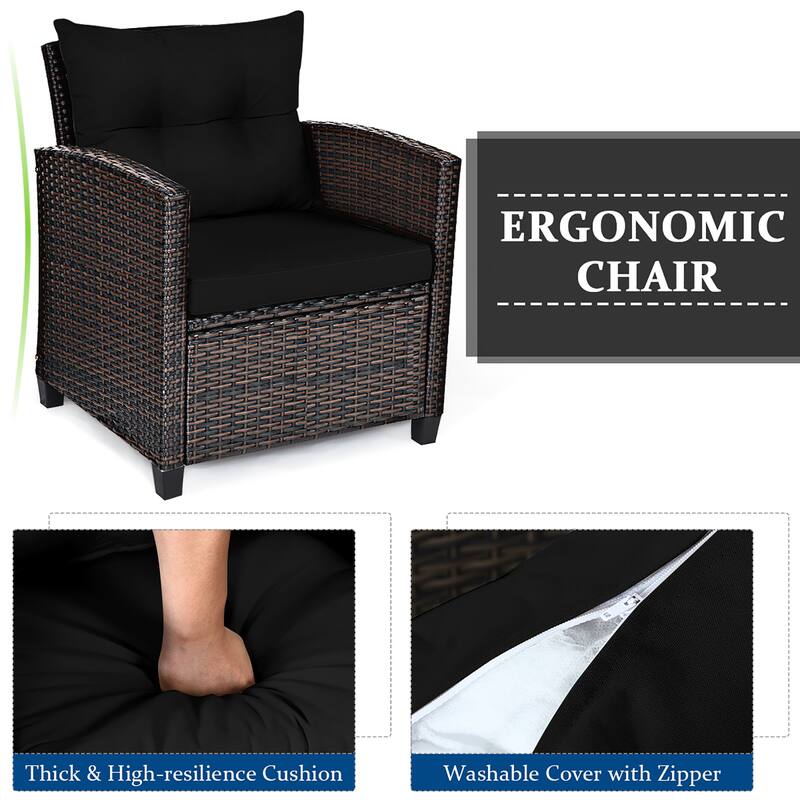 Costway 3PCS Patio Rattan Furniture Set Cushioned Conversation Set - See Details