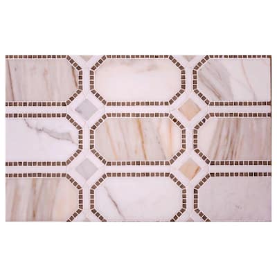 Serena 12x14 White Gray Calacatta, Thasso, Lagos Azul Mosaic Octagon Wall and Floor Tile (5.65 sq ft/case) - 5 Pack