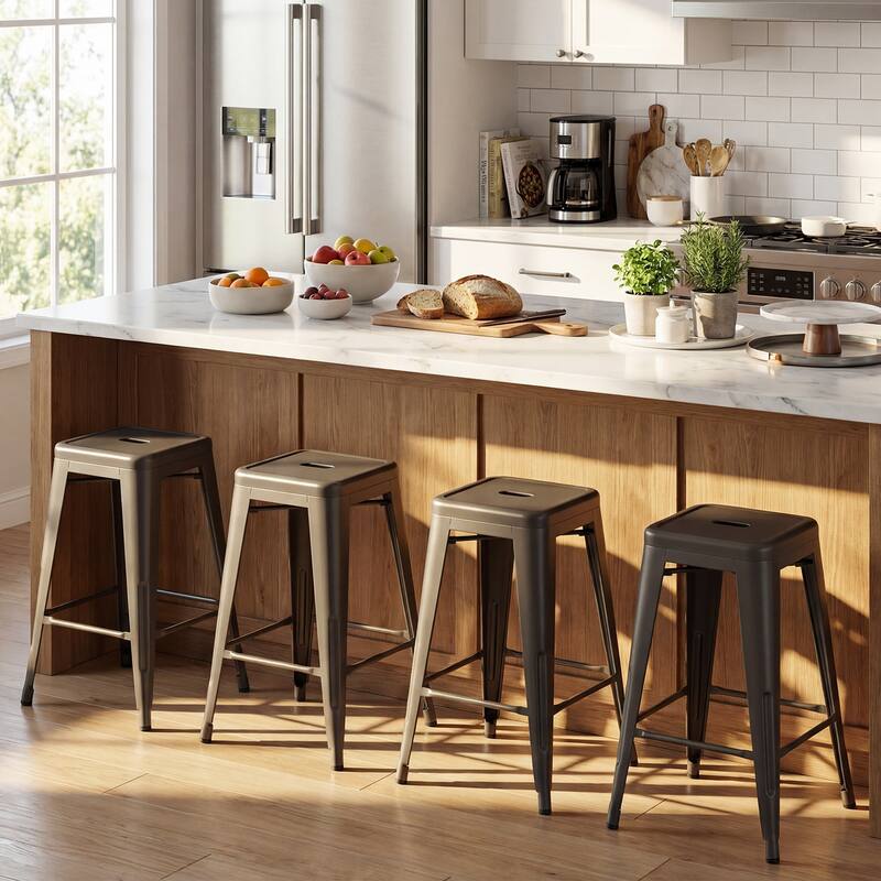 Gymax Metal Bar Stools Set of 4 24'' Counter Height Barstools w/