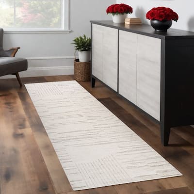 Bino Distressed Geometric Modern Stain Resistant Woven Durable Area Rug By HomeRoots - 2' X 8'