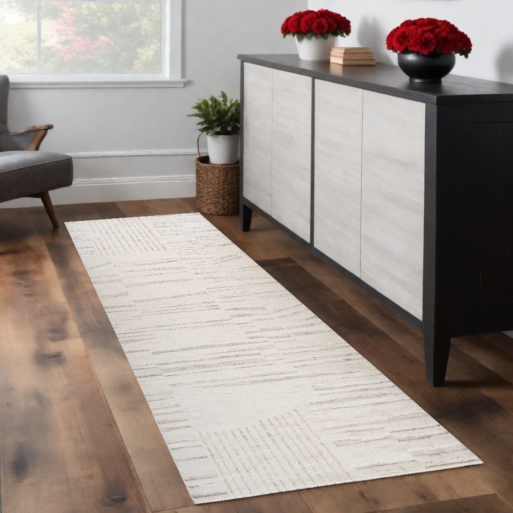 Bino Distressed Geometric Modern Stain Resistant Woven Durable Area Rug By HomeRoots - 2' X 8'