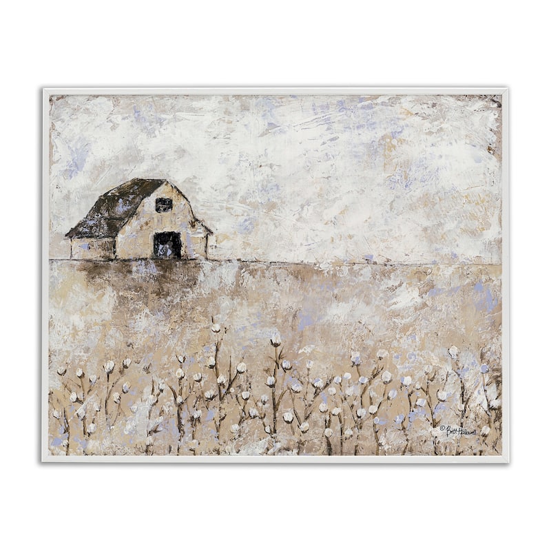 Stupell White Barn Distressed Landscape Cotton Field Florals Framed Wall Art - Off-White - 16 x 20 - White