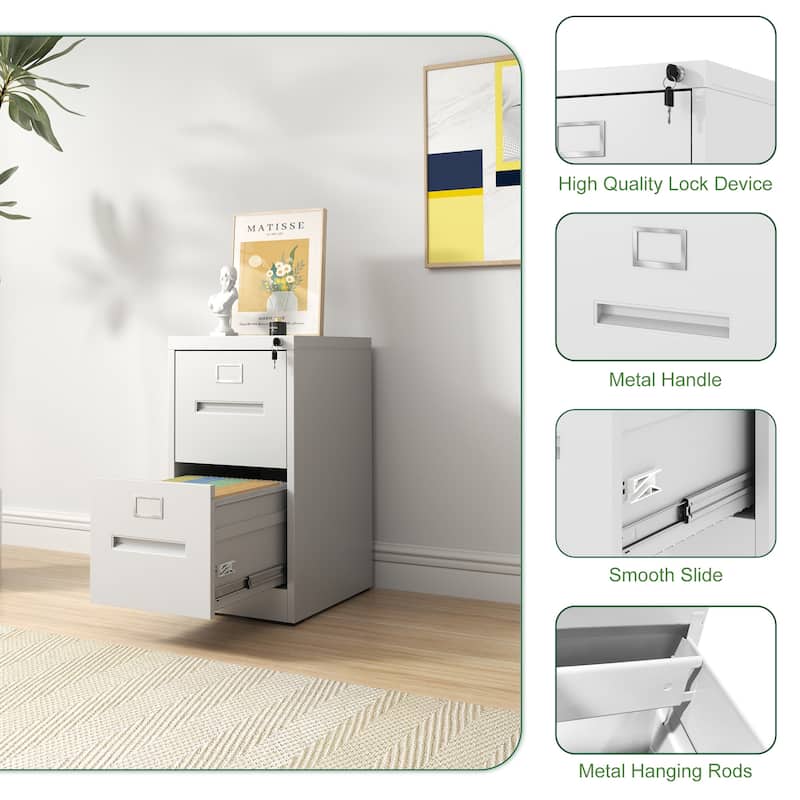 2 Drawer File Cabinet with Lock Metal Vertical File Cabinet Office Home, A4 Legal/Letter Size Narrow File Cabinet Locked