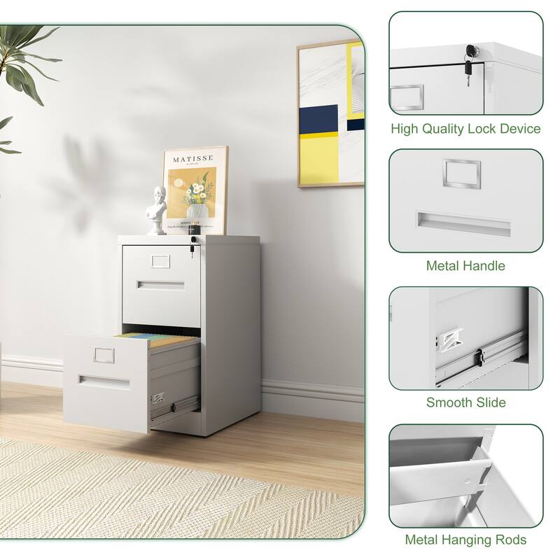Modern 2-Drawer Narrow Filing Cabinet, Vertical Filing Cabinet with Lock and Anti-Tilt Function, for Home Office