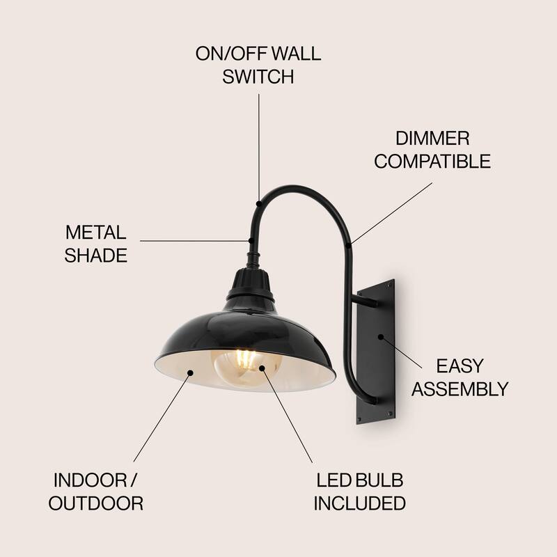Wallace 12.25" Indoor/Outdoor LED Gooseneck Arm Sconce, By JONATHAN Y