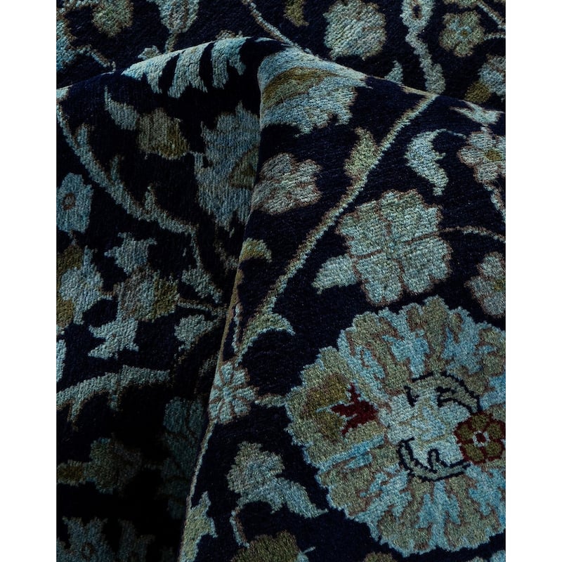 Overton Hand Knotted Wool Vintage Inspired Modern Contemporary Overdyed Blue Square Area Rug - 6' 2" x 6' 2"