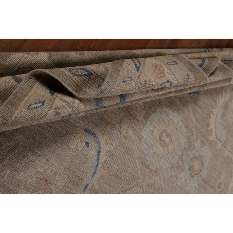 Transitional Oushak Turkish Rug Handmade Beige Oriental Wool Carpet - 9'1"x 11'9"