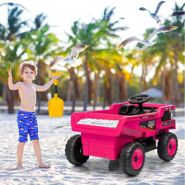 12V Ride-On Dump Truck with Remote Control, Automatic Lift Bed, Shovel & Music Player – for Kids Ages 3–8