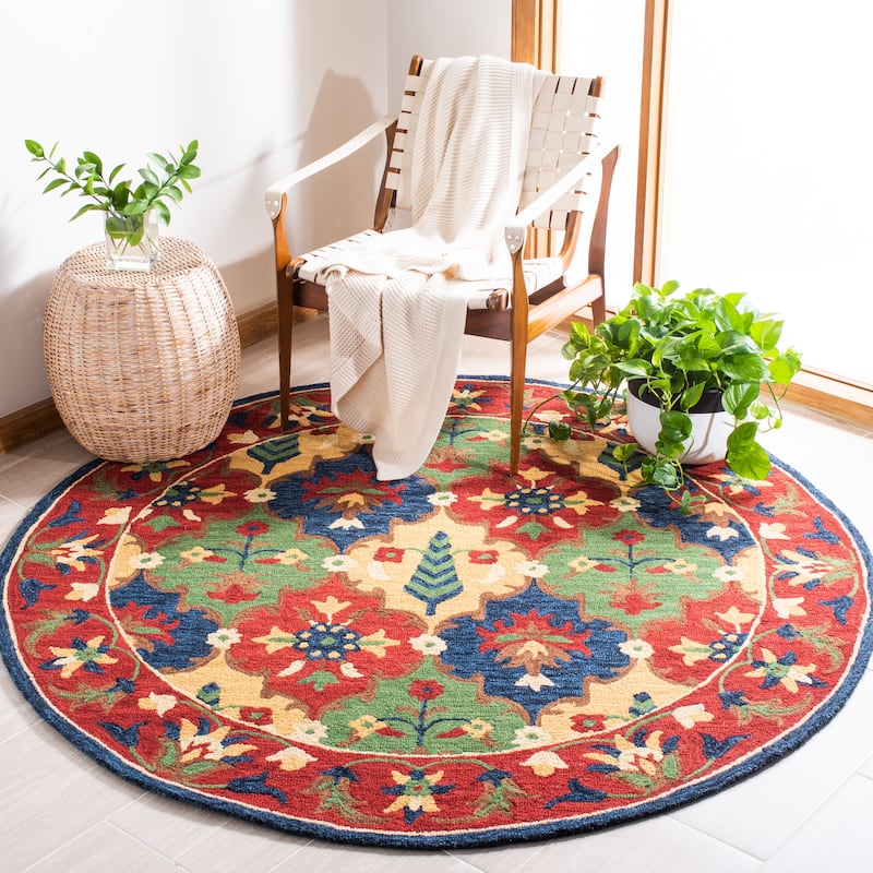 SAFAVIEH Handmade Heritage Piazza Traditional Wool Rug - 6' Round - Red/Green