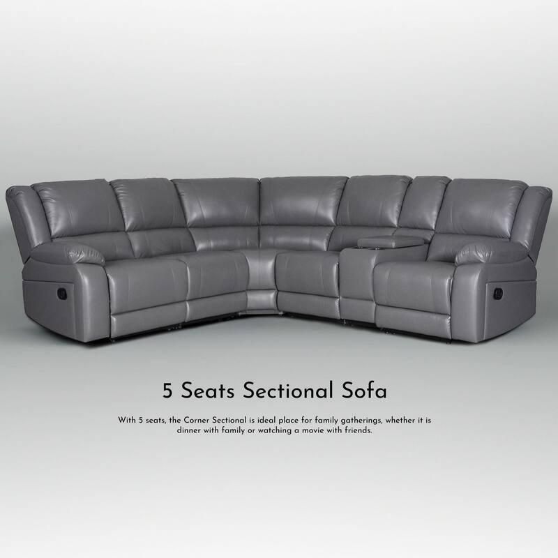6PCS, 2 Manual Recliners, Faux Leather Reclining Sectional with Center Console
