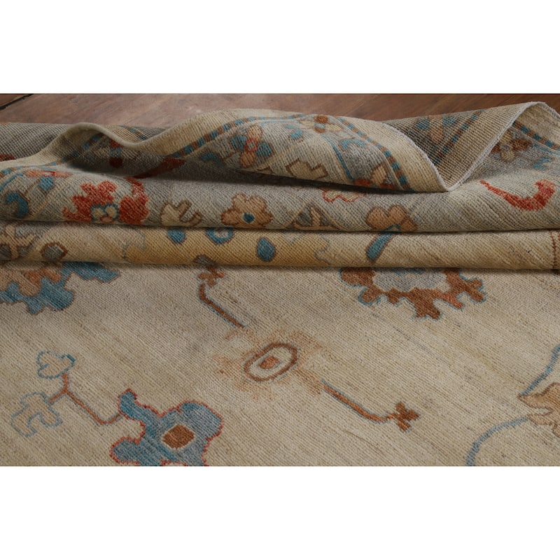 Hand Knotted Oriental 100% Wool Carpet Transitional All-Over Beige & Ivories Oushak Area Rug - 9' 11'' X 8' 2''