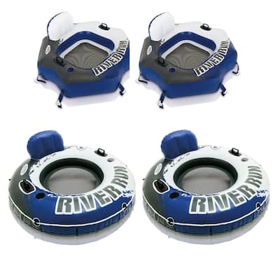 Intex Connect Lounge 1 Person Floating Tube (2 Pack) & Inflatable Tube (2 Pack) - 6.5