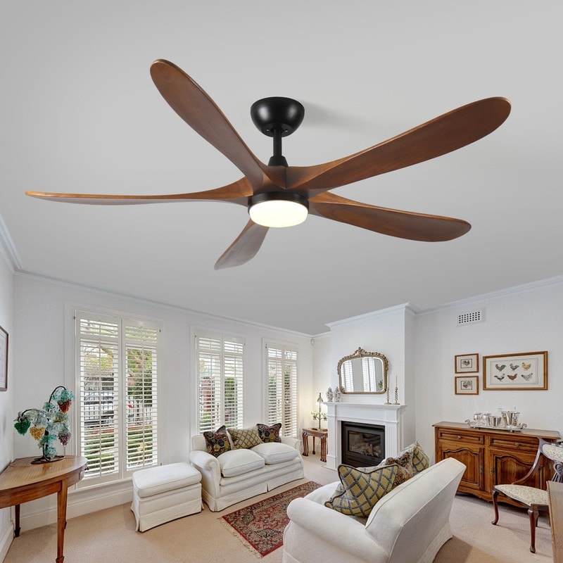 62 in. Solid Wood with Remote Control with Light, DC Motor Indoor/Outdoor 5-Blade Ceiling Fan for Patios, Bedrooms&Farmhouses