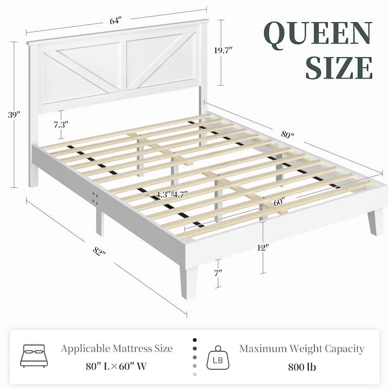 Yaheetech Farmhouse Wooden Bed Frame with Headboard No Box Spring Needed