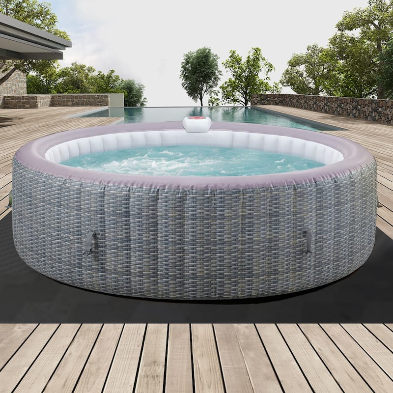 82''Inflatable Hot Tub w/Heating & Filters，Portable Hot Tub for Home Spa，6 Person Round Pool
