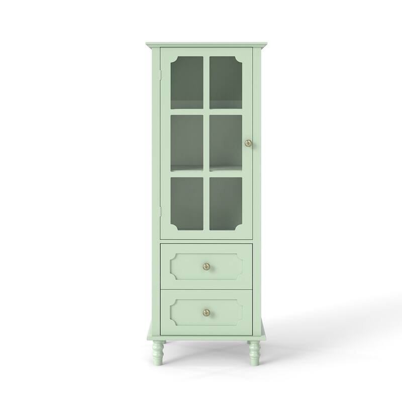 Minimalist Sideboard with Glass Doors & 2 Drawers, Modern Buffet Cabinet for Dining Room and Living Room