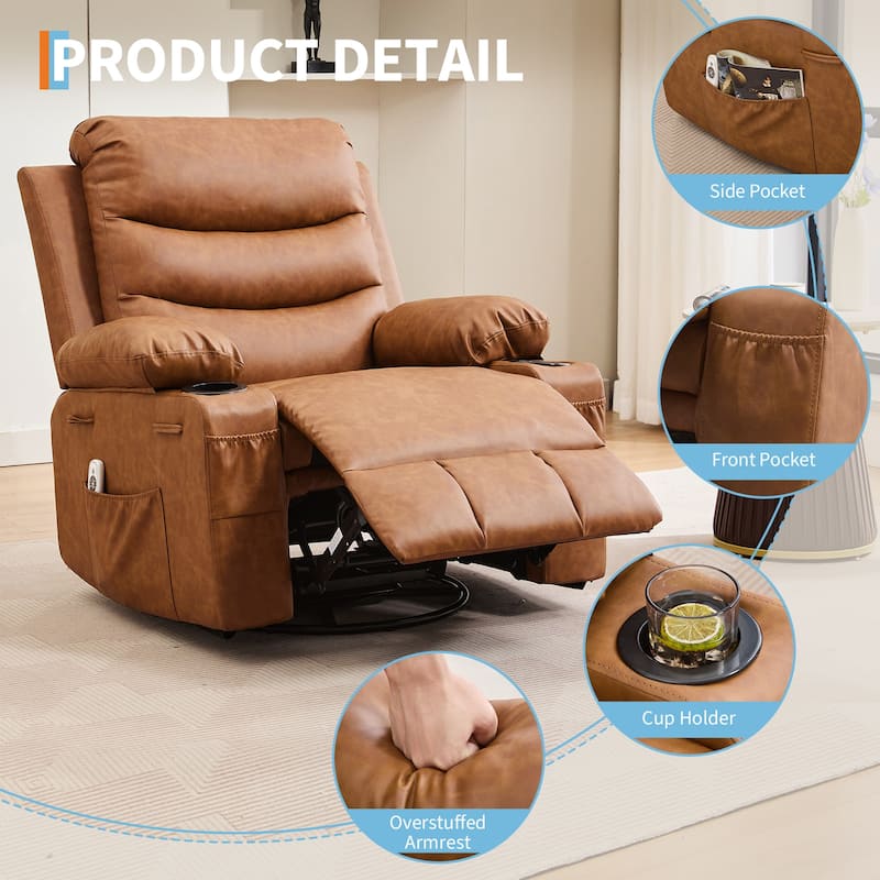 Swivel Rocker Recliner Chair with Massage and Heat, Oversized Reclining Sofa