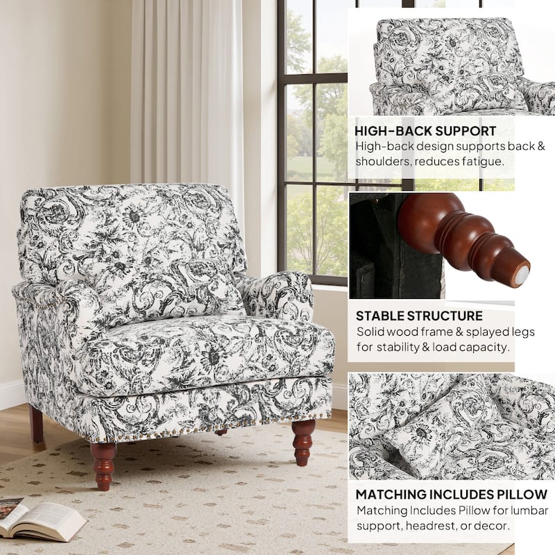 Mid Century Chenille Upholstered Accent Chair with Nailhead Trim